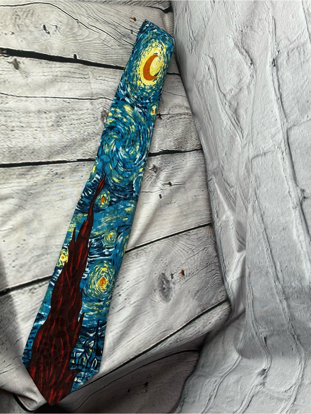 Men’s VTG 1992 RM Style Vincent Van Gogh Starry Night 100% Silk Tie Wearable Art